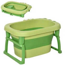 HOMCOM Foldable Baby Bathtub, with Stool - Green