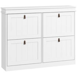 HOMCOM Slim Shoe Cabinet, Shoe Cabinet with 4 Drop-Down Drawers, 105W x 24D x 82.5H cm,  White