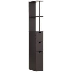 HOMCOM Tall Bathroom Cabinet, Freestanding Slim Bathroom Storage Cabinet with 2-Tier Open Shelf and 2 Drawers for Small Space, Narrow Cupboard Storage Unit, Brown