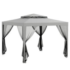 Outsunny 3 x 3 m Gazebo, Netting Party Tent, Patio Canopy Outdoor Event Shelter with Double Tier Roof, Light Grey