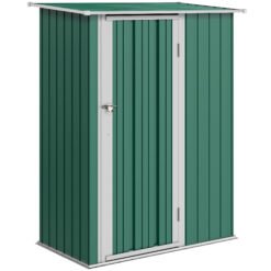 Outsunny 5ft x 3ft Garden Storage Shed, Galvanised Outdoor Metal Shed Waterproof with Sloped Roof, Lockable Door for Patio Tools, Equipment, Green