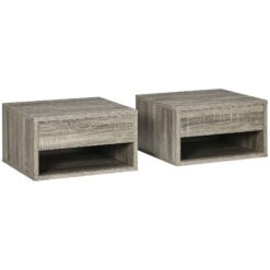 HOMCOM Floating Bedside Tables Set of 2, Wall Mounted Nightstand, Grey Wood Effect