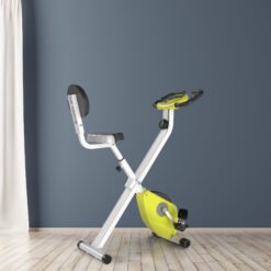 HOMCOM Folding Exercise Bike, Fitness Bicycle Indoor Trainer, Quiet 8-Level Magnetic Resistance, with LCD Monitor, Pulse Sensor and Wheels for Sport Maison and Cardio Training, Yellow