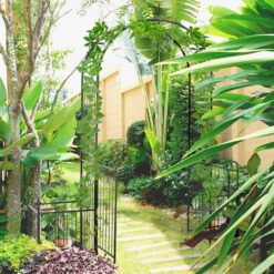 Outsunny Metal Garden Arbor Arch with Double Doors, 2 Side Planter Baskets, Climbing Vine Frame, Black