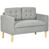 HOMCOM 2 Seater Storage Sofa, Fabric Couch with Hidden Under Seat Storage, Thick Cushions, Compact Space Saving Settee with Rubberwood Legs for Living Room, Apartment, Light Grey