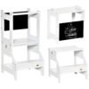 HOMCOM 2 in 1 Kids Kitchen Step Stool with Safety Rail Toddler Steps with Chalkboard for Kitchen Bathroom, White