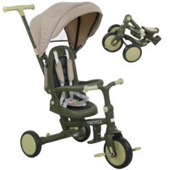 AIYAPLAY 5 in 1 Kids Trike with Adjustable Backrest, Toddler Tricycle with Push Handlebar, Adjustable Backrest, Pink