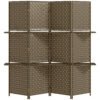 HOMCOM 4-Panel Room Dividers with Shelves, Wave Fibre Freestanding Folding Privacy Screen Panels, Partition Wall Divider for Indoor Bedroom Office, 180 cm, Brown