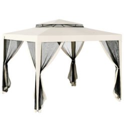 Outsunny 3 x 3 m Gazebo, Netting Party Tent, Patio Canopy Outdoor Event Shelter with Double Tier Roof, Cream White