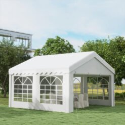 Outsunny 4m x 4m Marquee Party Tent, Heavy Duty Wedding Canopy with Sidewalls, Doors, Windows, Galvanised Garden Gazebo for Parties Events, White
