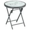 Outsunny ?45cm Garden Side Table, Outdoor Round Folding Patio Table with Imitation Marble Glass Top, Small Coffee Table, White