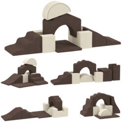AIYAPLAY 7 Piece Kids Soft Play Set with Detachable Cover, Baby Indoor Climb and Crawl Foam Toy for Toddlers, Preschoolers, Brown