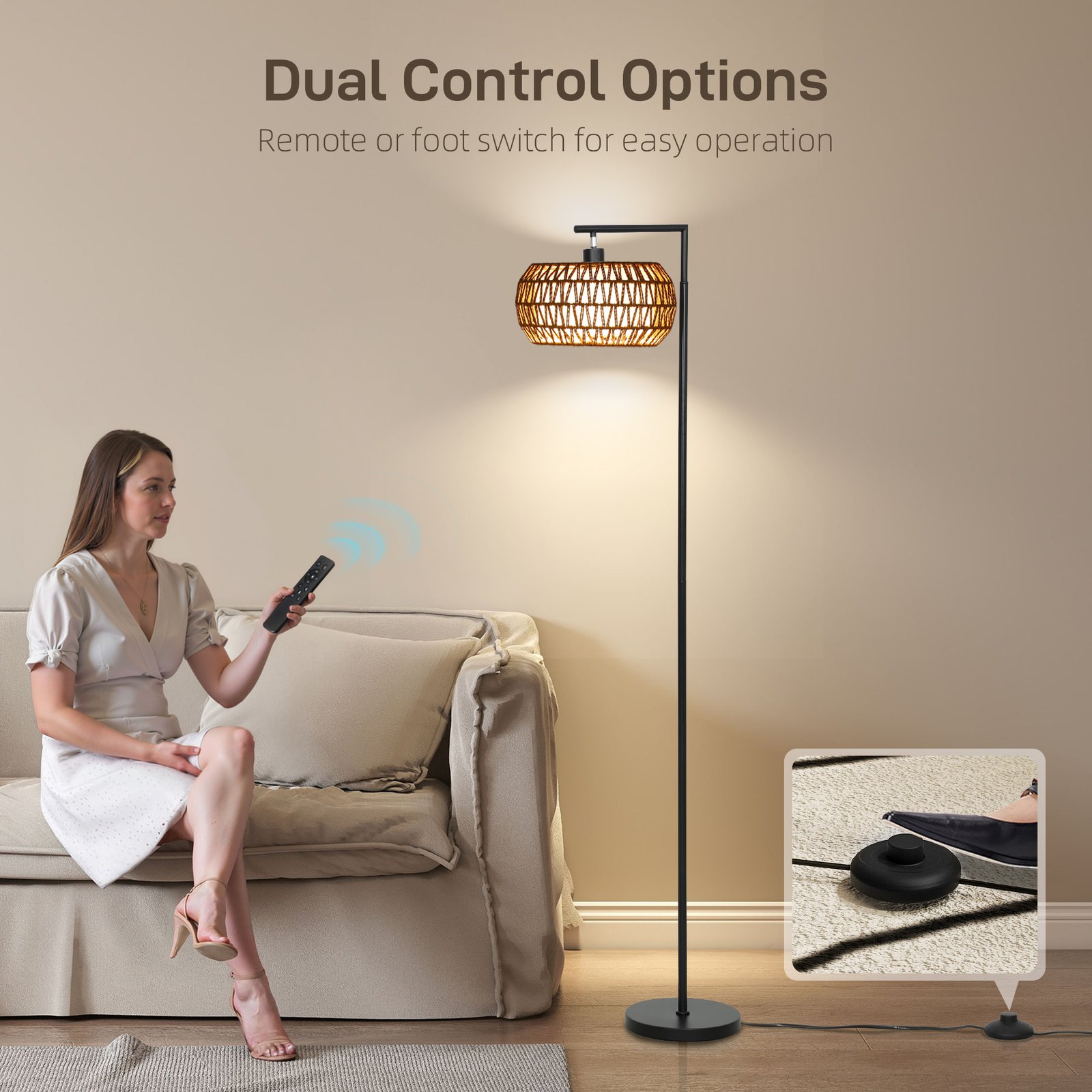 HOMCOM Boho Dimmable Floor Lamp - Black - Image 5