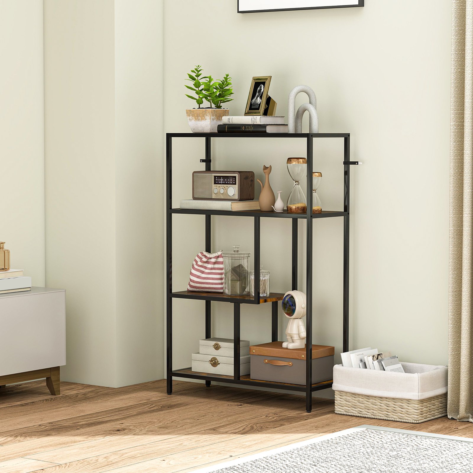 HOMCOM 4-Tier Bookshelf with Open Shelves - Rustic Brown - Image 7