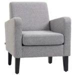 HOMCOM Linen-Look Boxy Armchair – Light Grey