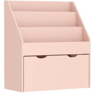 AIYAPLAY Bookcase for Kids with Shelves, Drawer, Bookcase for Bedroom, Playroom, Pink