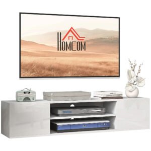 HOMCOM Floating TV Stand Cabinet for TVs up to 60", Wall Mounted TV Unit with Open Shelf, Storage Cupboards and Cable Management for Living Room, White