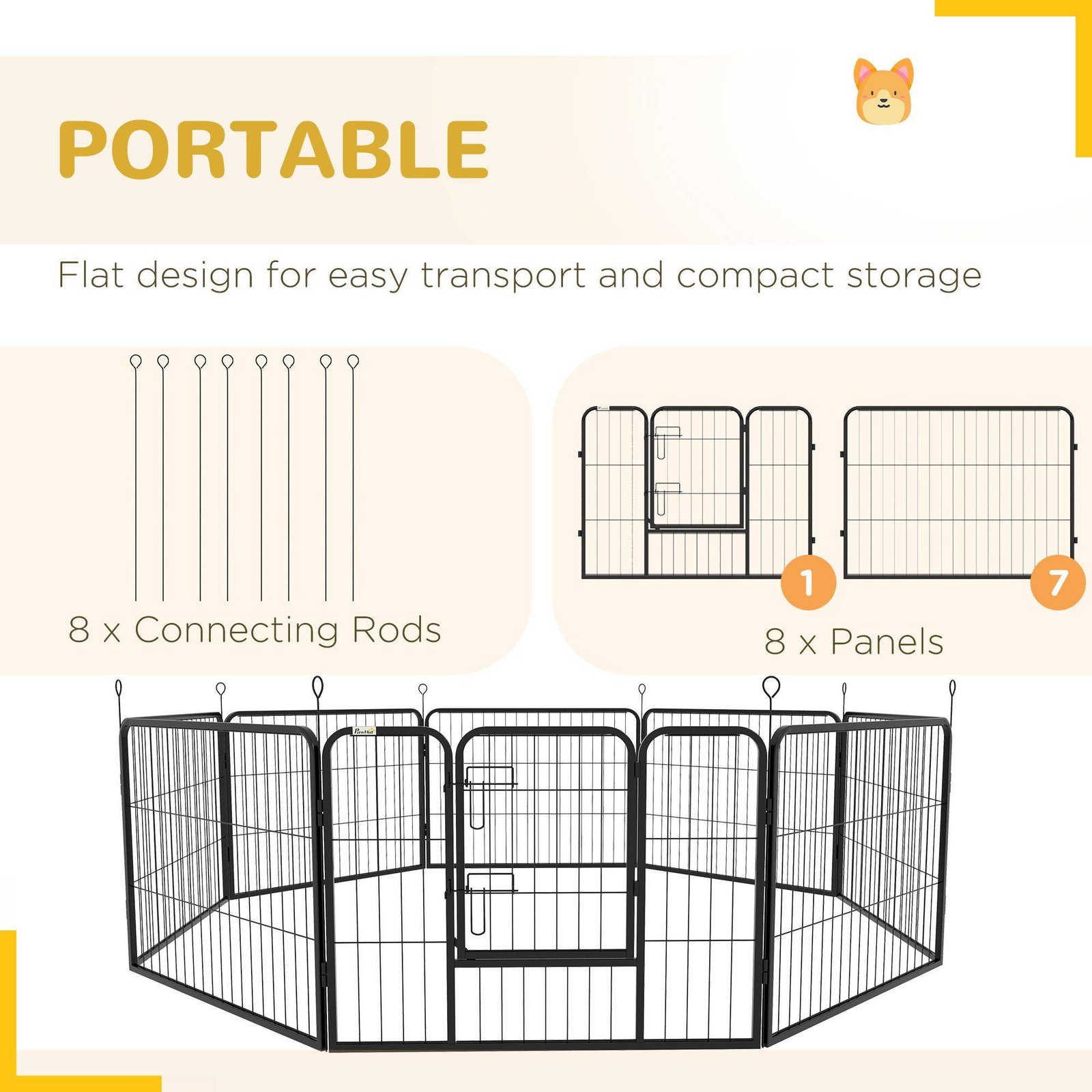 PawHut Steel 8 Panel Dog pen Pet Puppy PlayPen Grey - Image 5