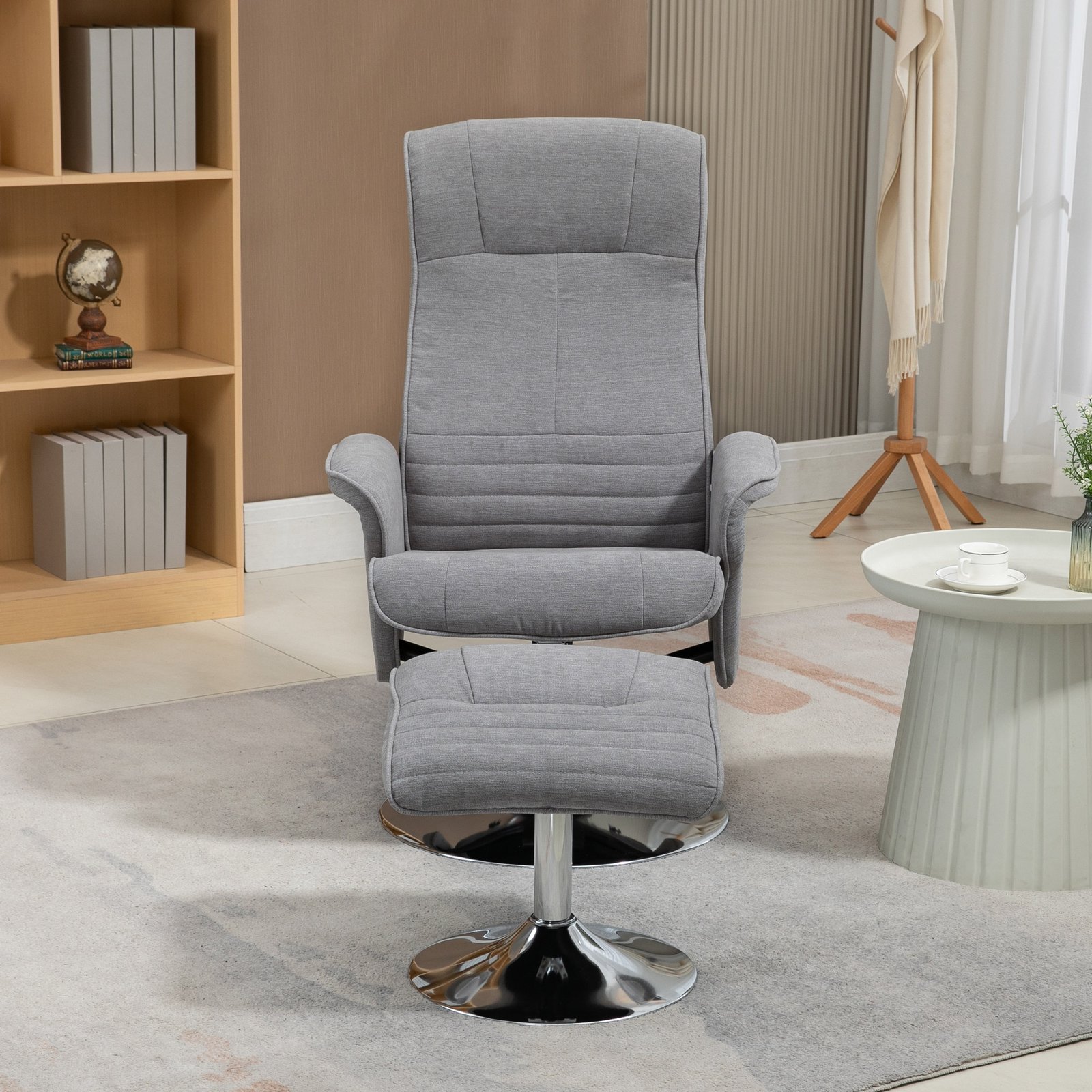 HOMCOM Swivel Recliner Chair with Footstool, Velvet Recliner Armchair with Ottoman, Steel Base, Upholstered Reclining Chair for Living Room, Bedroom, Office, Grey - Image 7