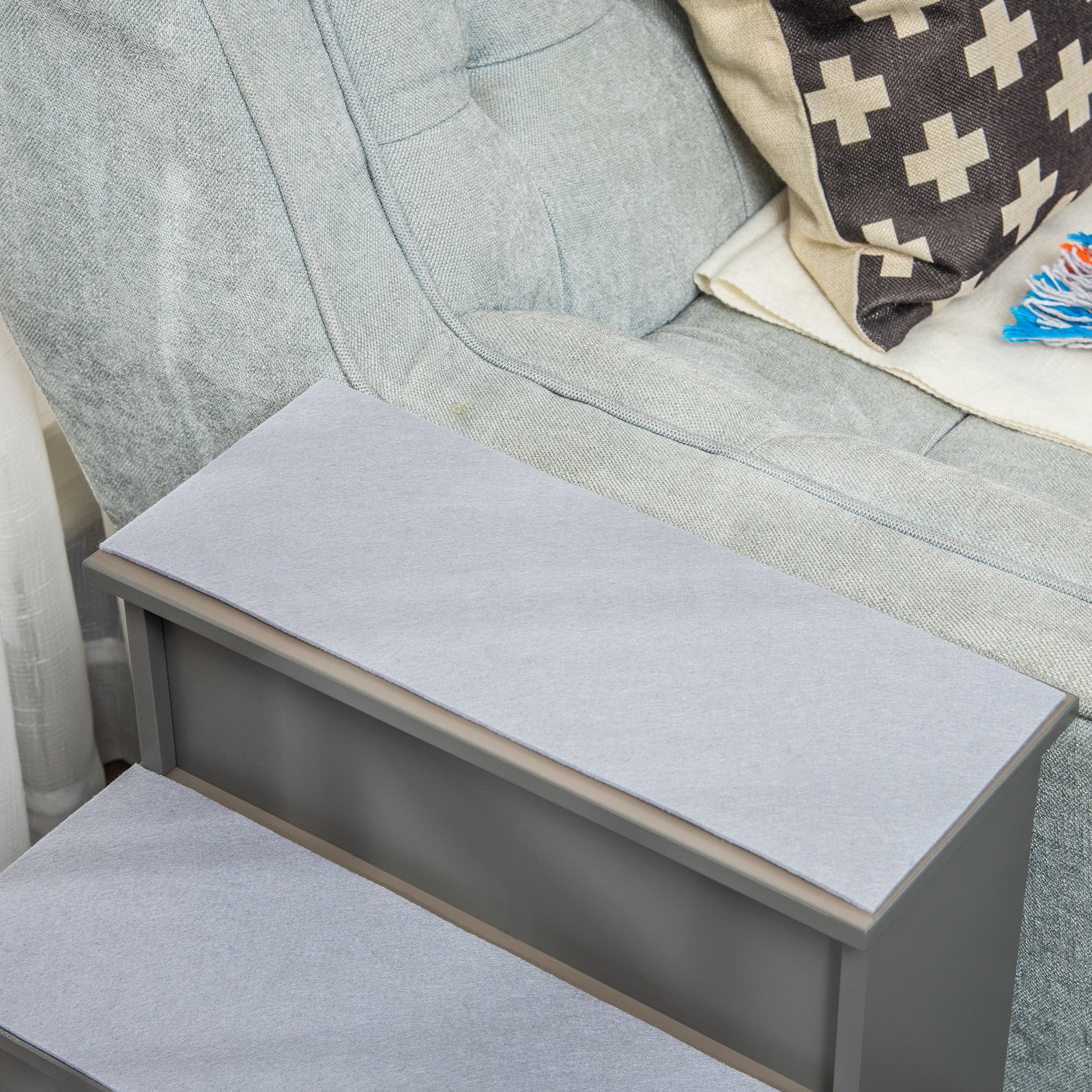 PawHut 4 Step Dog Steps for Bed, Wooden Dog Steps for Sofa, Pet Stairs for Bed Couch with Non-Slip Carpet for Cats and Puppies, 40 x 59 x 54.2 cm, Grey - Image 7