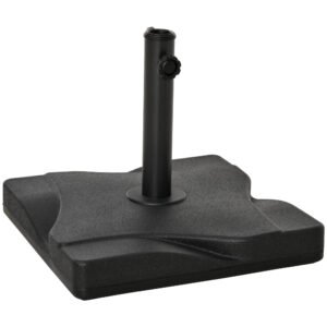 Outsunny 20kg Square Parasol Base Outdoor Garden Cement Umbrella Weight Stand Holder, Fits ?32mm,?38mm,?48mm Pole - Black