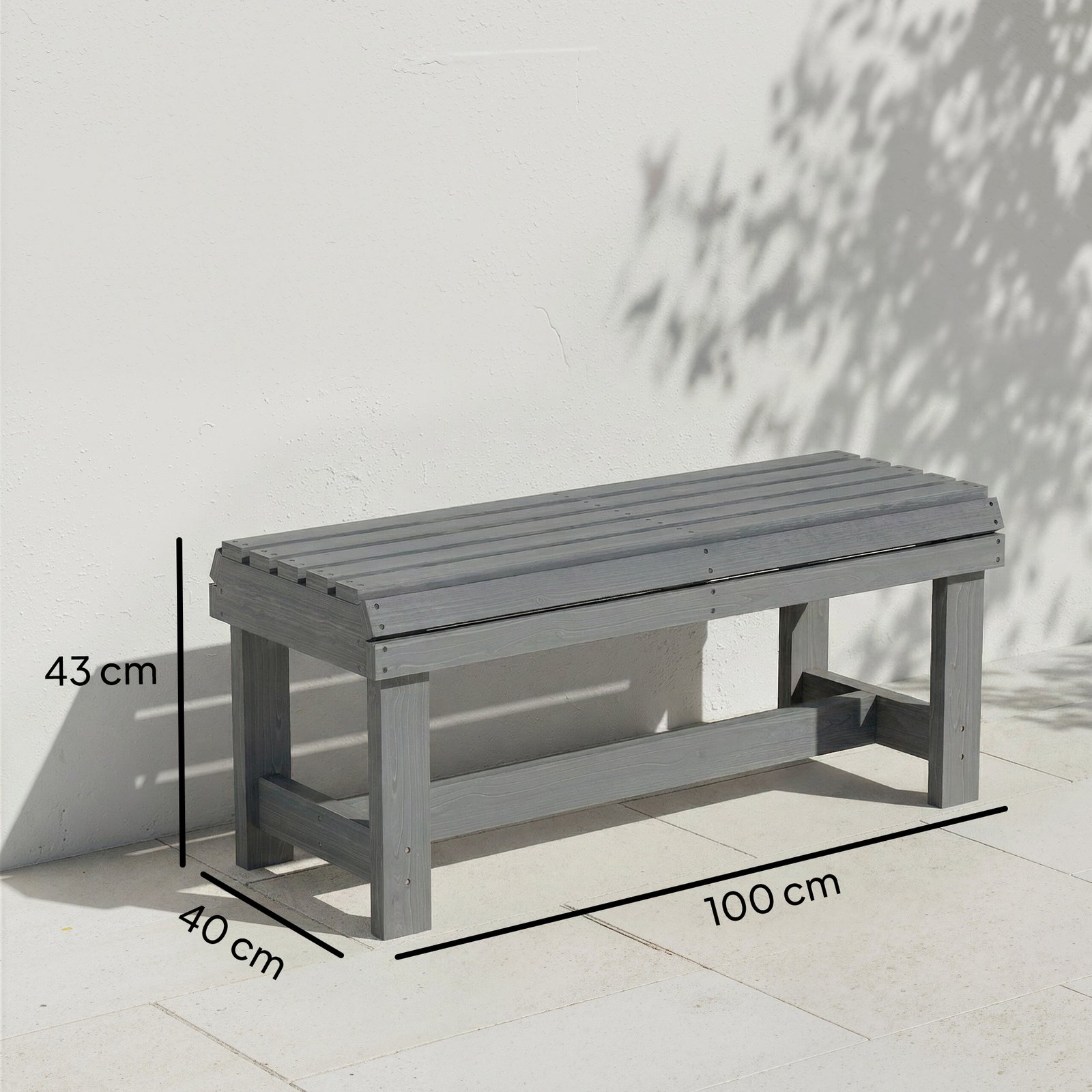 Outsunny Wooden Outdoor Bench, 2 Seater Garden Bench, Backless Patio Bench with Slatted Curved Seat, Grey Embossed Finish - Image 3