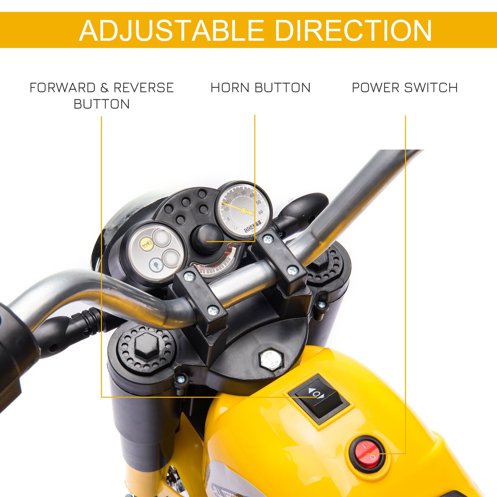 HOMCOM 6V Kids Electric Motorbike 3 Wheels Ride On Toy with Horn Headlights Realistic Sounds for Girl Boy 18 - 36 Months Yellow - Image 6