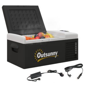 Outsunny 16L Portable Car Fridge, -20°C to 10°C Adjustable Temperature - Black/Grey