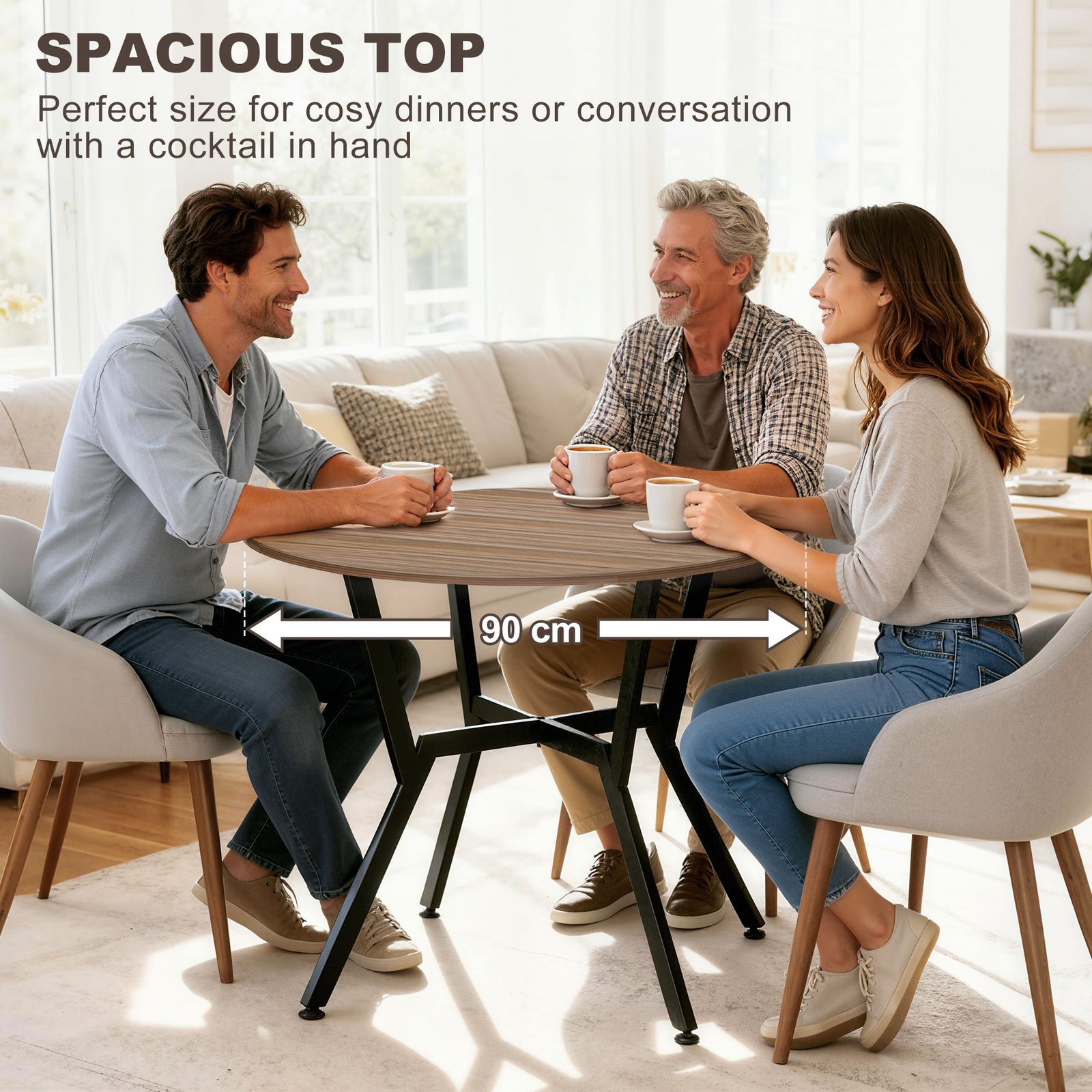HOMCOM Dining Table, Round Kitchen Table with Black Legs, Anti-slip Foot Pads for Living Room, Dining Room 90 x 76 cm, Brown - Image 7