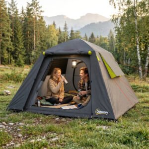Outsunny Camping Tent 3000mm Waterproof Tent with 2 Doors for 2 Person, Grey & Green