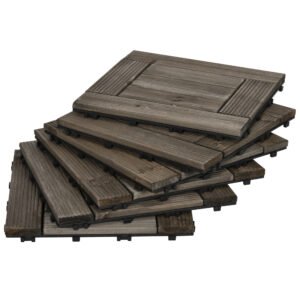 Outsunny 27 Pcs Wooden Interlocking Decking Tiles, 30 x 30 cm Outdoor Flooring Tiles, 2.5? per Pack, for Patio, Balcony, Terrace, Hot Tub, Charcoal Grey