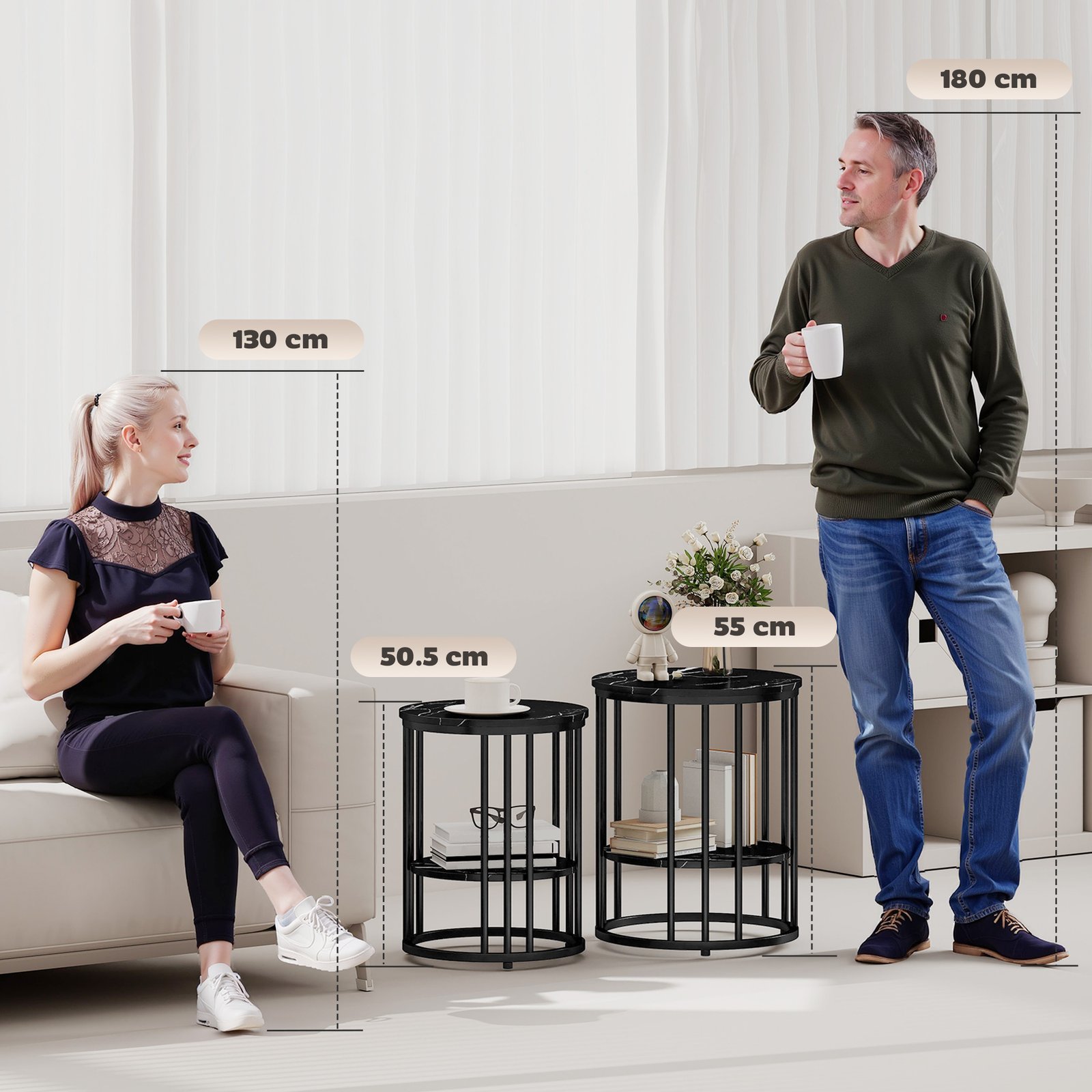 HOMCOM Set of Two Marble-Effect Coffee Tables - Black - Image 4