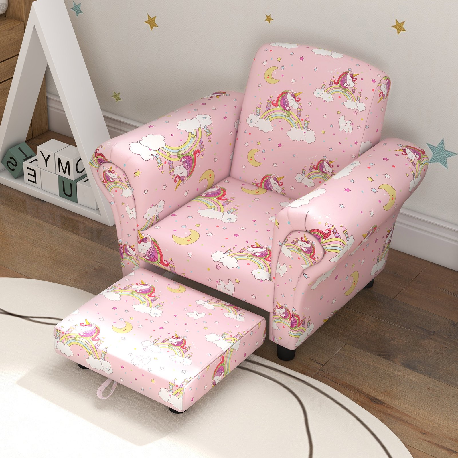 AIYAPLAY 2 Piece Kids Sofa Set with Unicorn Design, Wooden Frame, for 1.5-3 Years Old, Pink - Image 8