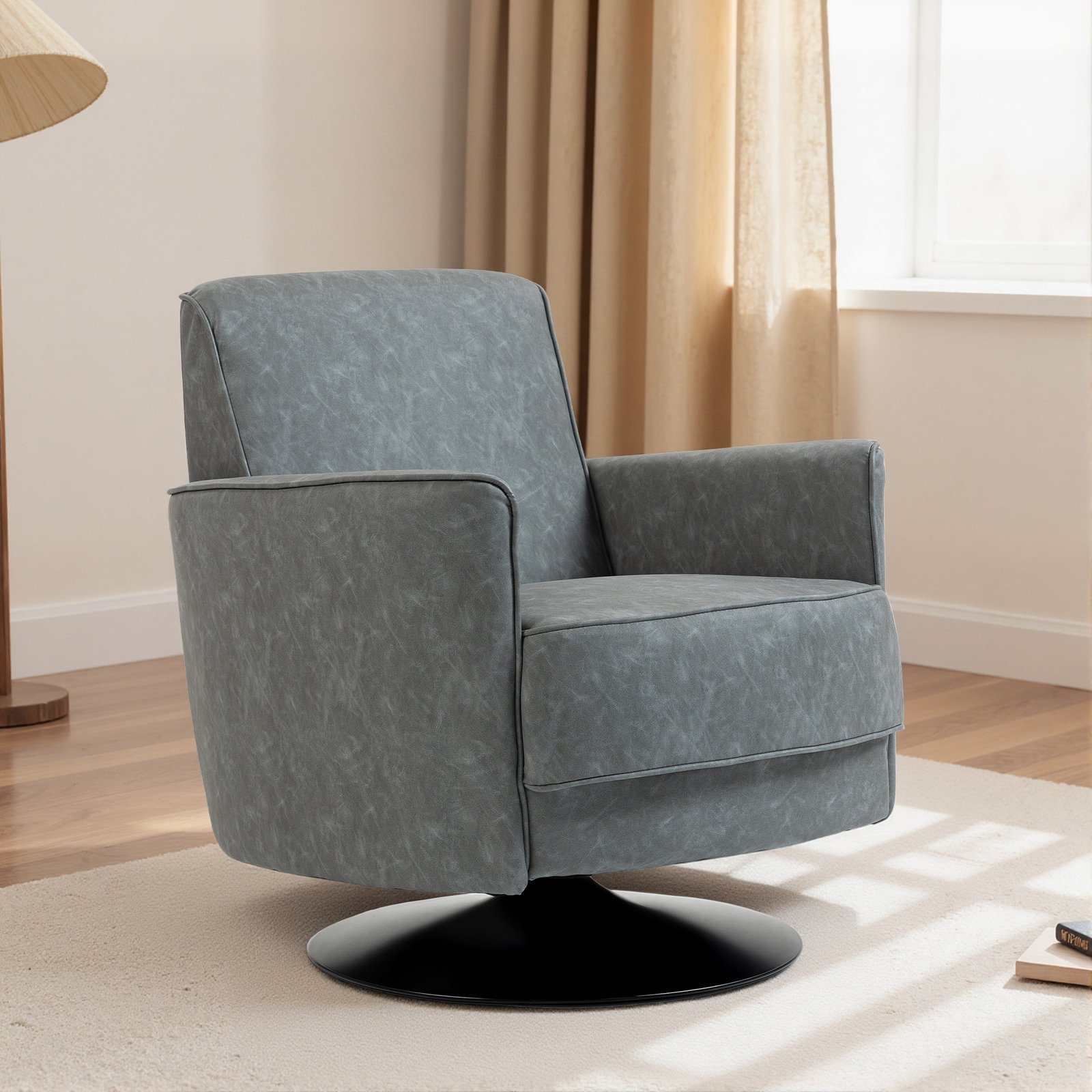 HOMCOM Upholstered Swivel Accent Chair with Thick Padding, Grey - Image 9