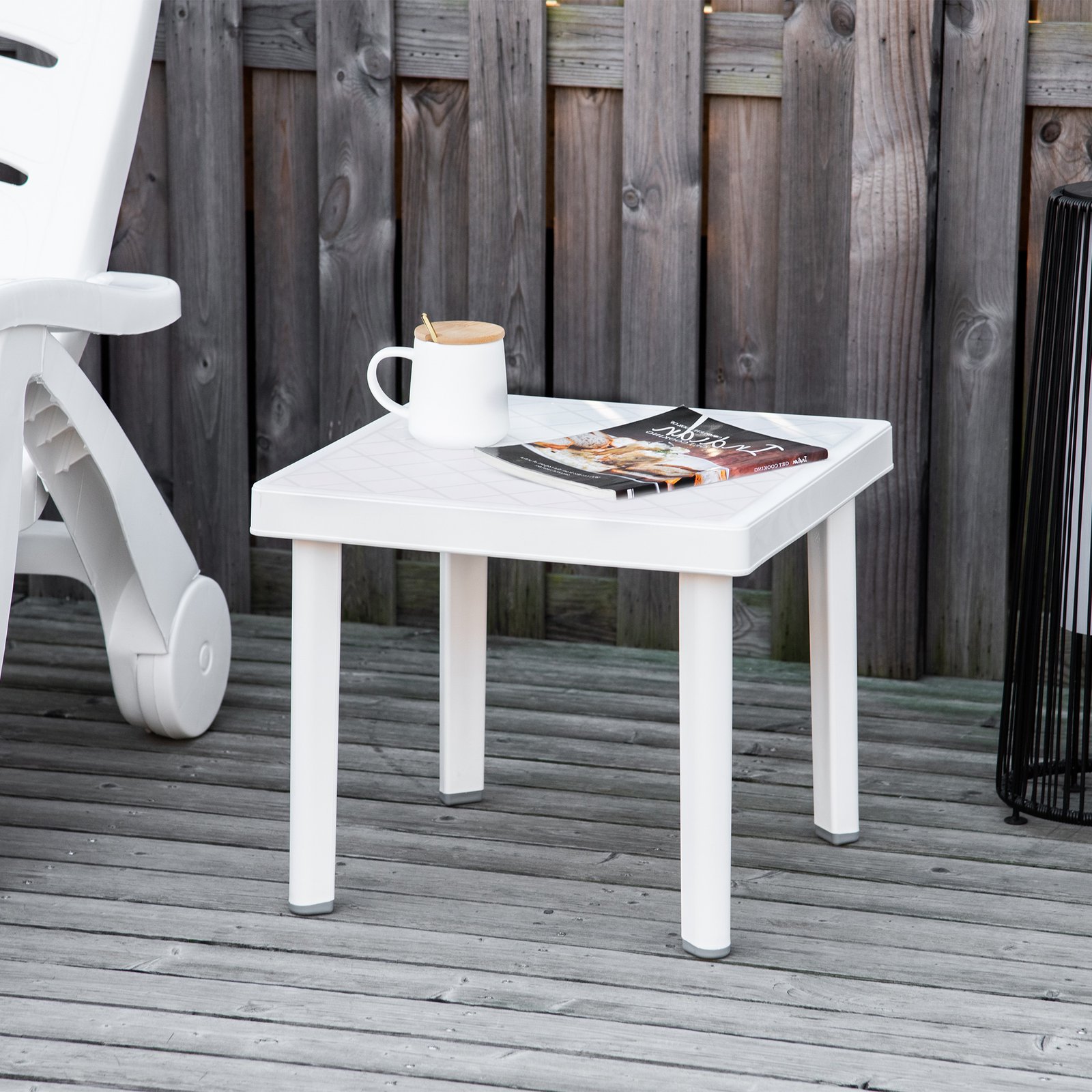 Outsunny Garden Side Table Plastic Outdoor Square Coffee End Table for Drink Snack, White - Image 2