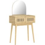 HOMCOM Dressing Table, Compact Vanity Desk with Mirror and 2 Drawers, Natural Wood Finish HOMCOM Dressing Table, Compact Vanity Desk with Mirror and 2 Drawers, Natural Wood Finish