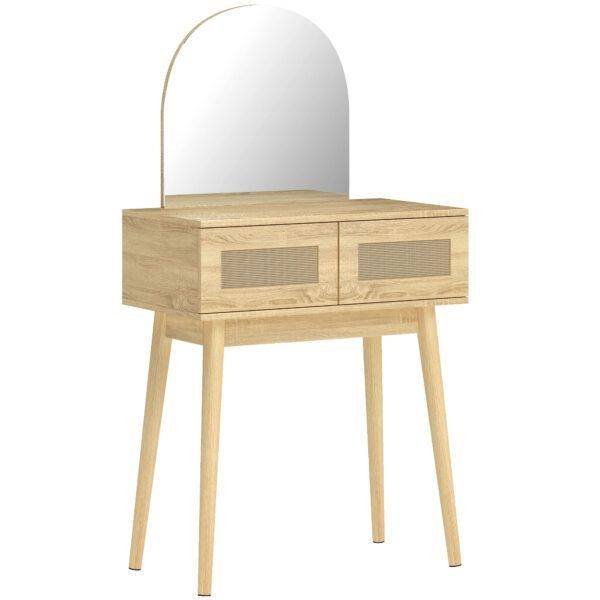 HOMCOM Dressing Table, Compact Vanity Desk with Mirror and 2 Drawers, Natural Wood Finish HOMCOM Dressing Table, Compact Vanity Desk with Mirror and 2 Drawers, Natural Wood Finish
