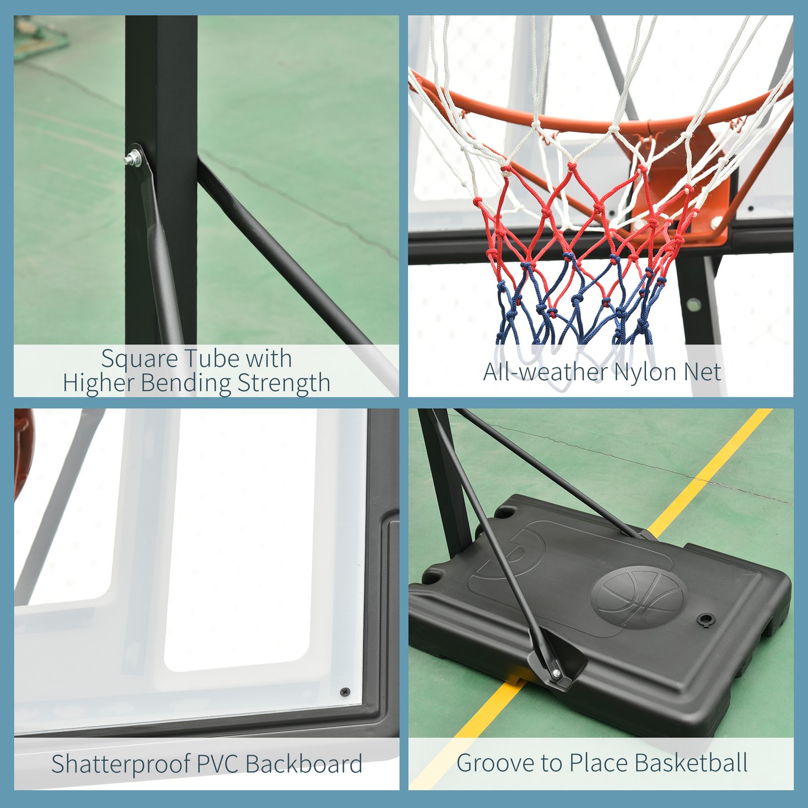 HOMCOM Portable 10ft Basketball Backboard Hoop Set Professional Outdoor Freestanding Basketball Stand with Wheels for Adults and Children, Adjustable High 2.55M-3.05M - Image 7