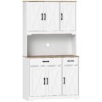 HOMCOM 175 cm Tall Kitchen Pantry Cabinet with Microwave Stand, Freestanding Pantry Cupboard, White