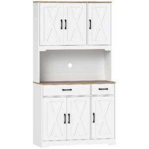 HOMCOM 175 cm Tall Kitchen Pantry Cabinet with Microwave Stand, Freestanding Pantry Cupboard, White