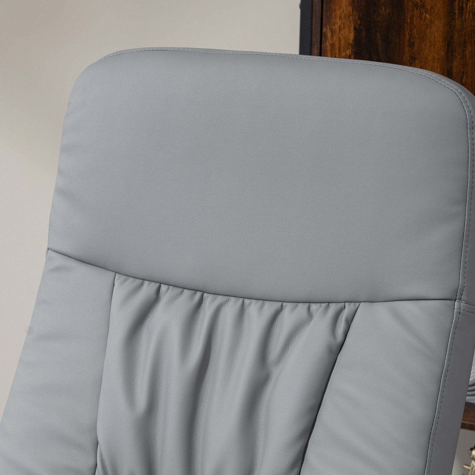HOMCOM Swivel Recliner Chair with Footstool, PU Leather Armchair and Ottoman with High Back and Round Base for Living Room, Light Grey - Image 7
