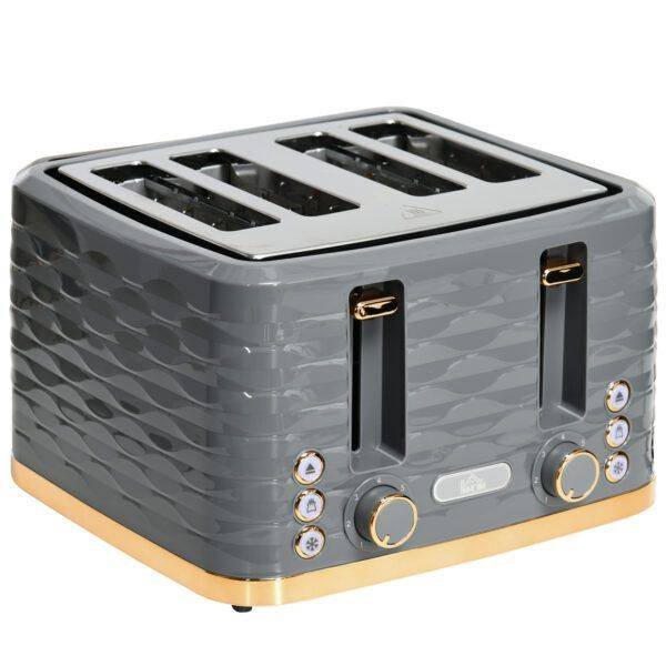 HOMCOM Four-Slice Rippled Toaster – Grey
