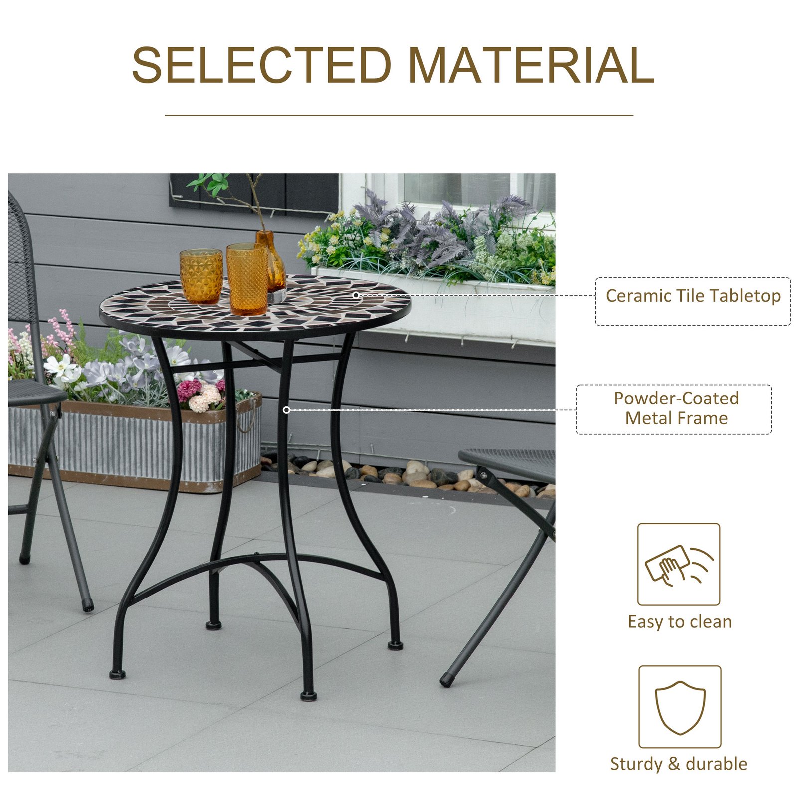 Outsunny ?60cm Mosaic Outdoor Patio Table - Black - Image 5