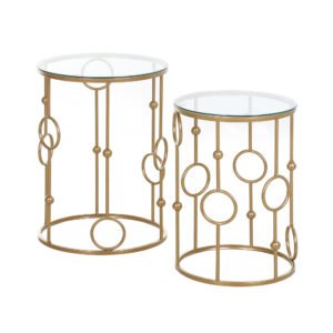 HOMCOM Nesting Round Coffee Table Set of 2 - Gold Tone