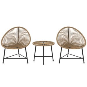 Outsunny 3 Pieces Rattan Bistro Set, Garden Bistro Set with Acapulco Chairs and Glass Top Table, Small Garden Furniture Set with Reinforced Metal Frame for Outdoor, Patio, Balcony, Natural