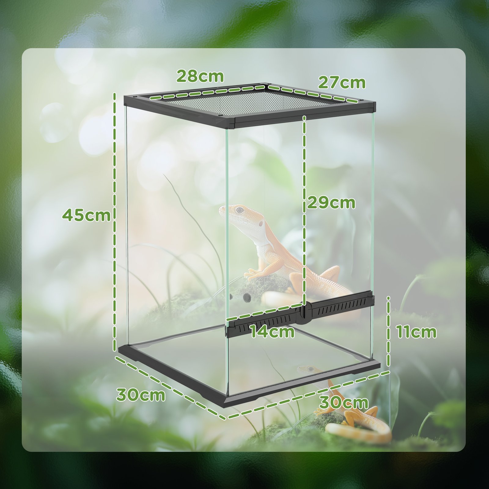 PawHut 40L Vivarium for Lizards, Frogs, Snakes, Turtles, Tortoises w/ Anti-Escape Design, Ventilation - Image 3