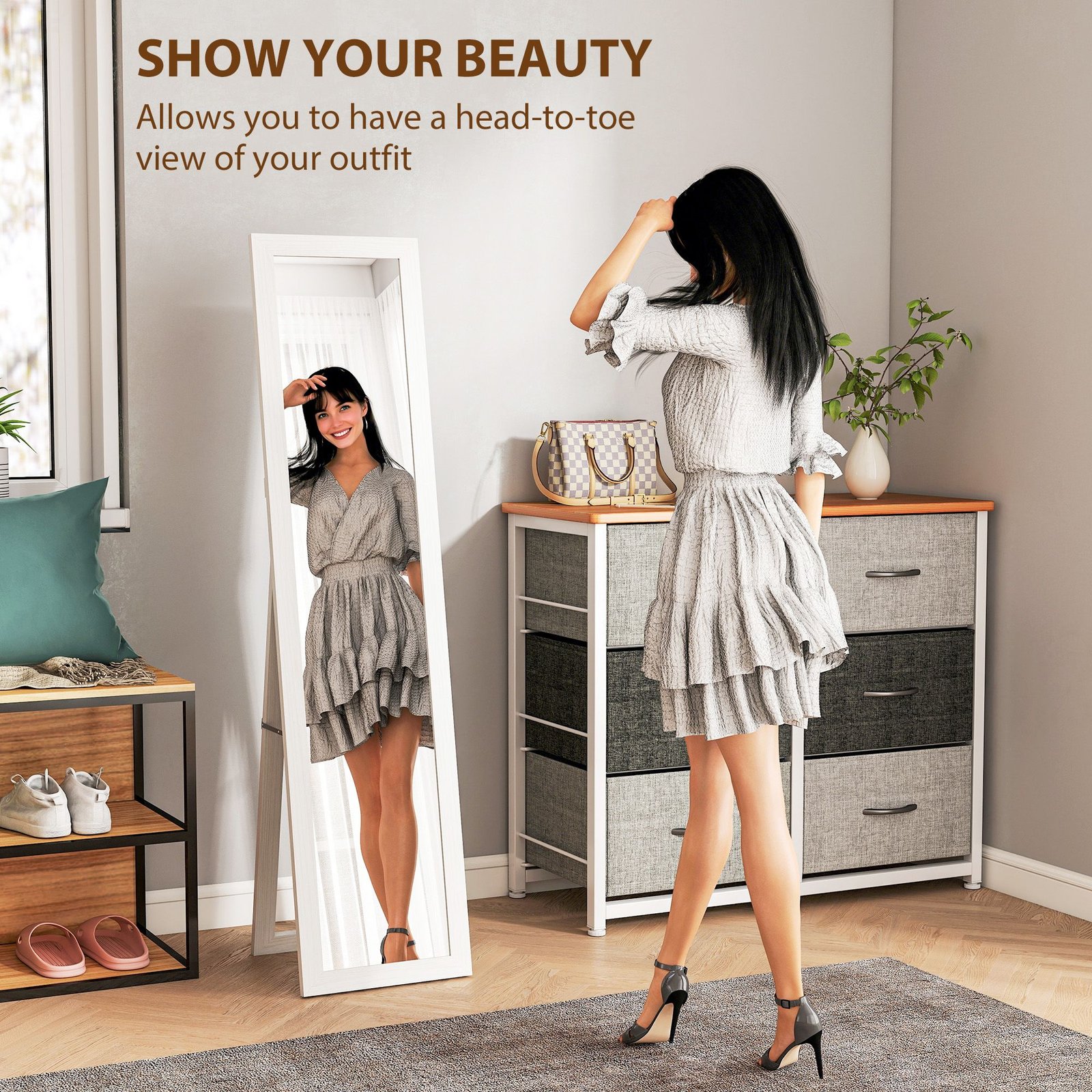 HOMCOM 37 x 157 cm Full Length Mirror - White - Image 4