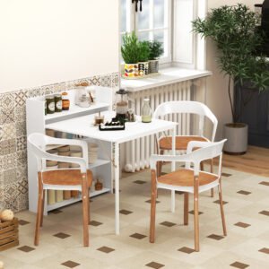 HOMCOM Kitchen Table, Folding Dining Table, with 4-Tier Shelves, Modern Drop-Leaf Table, White