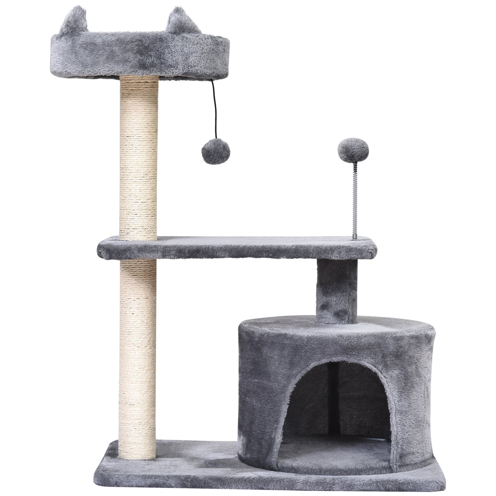 PawHut Cat Tree for Indoor Cats with Scratching Post Climbing Tower Kitty Activity Centre Condo Perch Jumping Platforms Grey 60L x 40W x 81H cm - Image 9