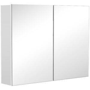 HOMCOM 80 x 15 cm Double Door Bathroom Mirror Cabinet - White